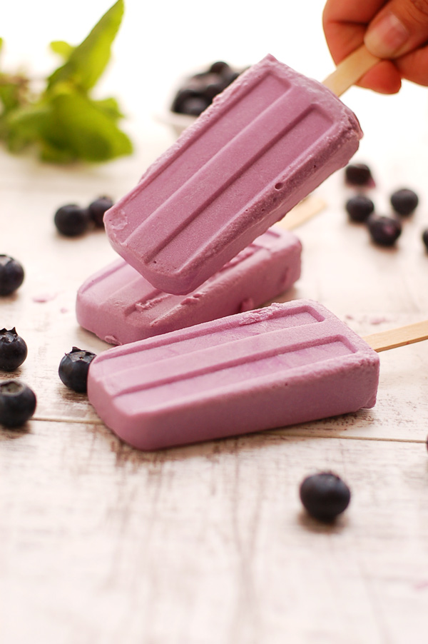 Vegan Popsicles made with Blueberries and Purple Sweet Potato