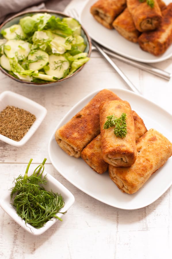 Traditional sauerkraut and mushroom croquettes. Delicious, vegan version of this savory crepe that you will love! |http://annabanana.co/