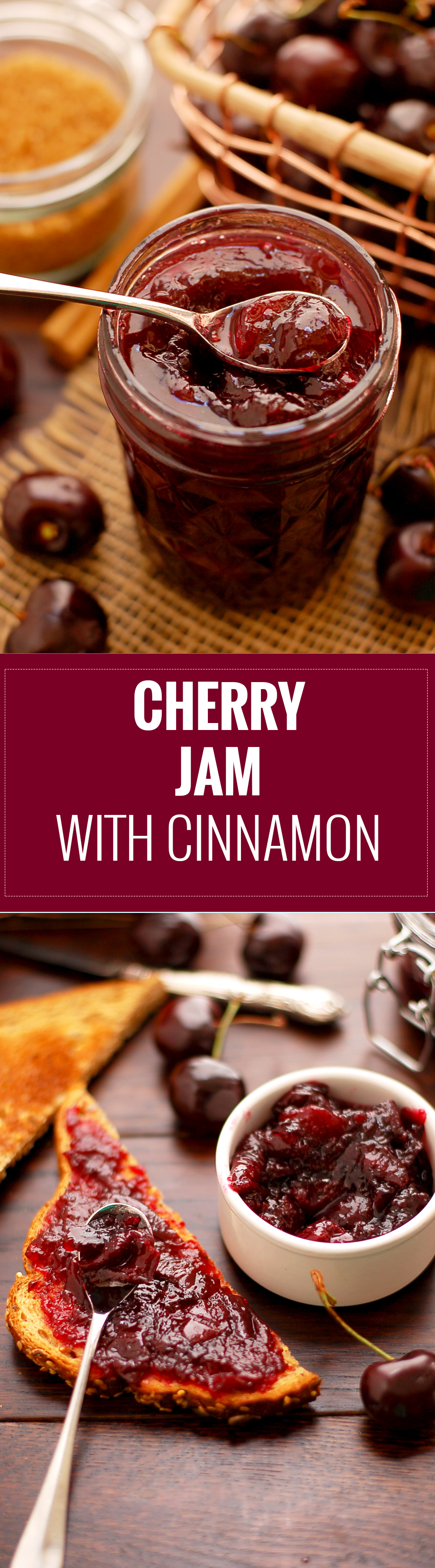 Delicious Cherry and Cinnamon Jam. This is super easy and tasty recipe, with the use of agar, 100% vegan and vegetarian! Yum!