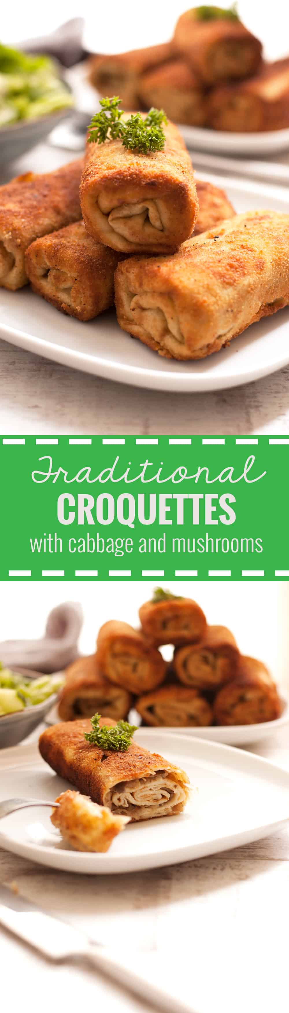 Traditional cabbage and mushroom croquettes. Delicious, vegan version of this eastern- European classic, easy to prepare dinner idea! Yum!|http://annabanana.co/