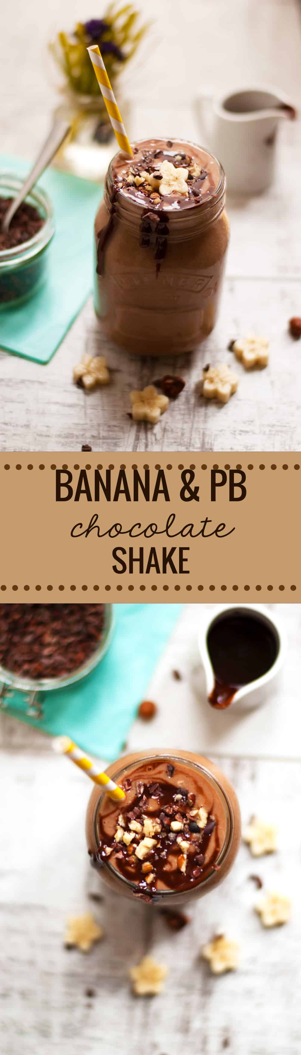 Quick recipe for delicious, creamy and thick chocolate shake with bananas and peanut butter. Made with only 5 ingredients and ready in 5 minutes, you will love it! via @ annabanana.co