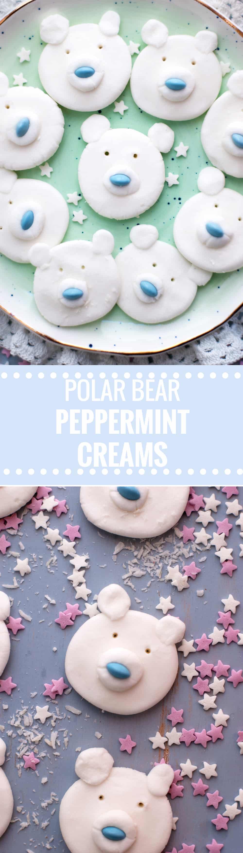 Polar Bear Peppermint Creams. Super fun and easy treat for this holiday season! Kids are going to LOVE them! | via @annabanana.co