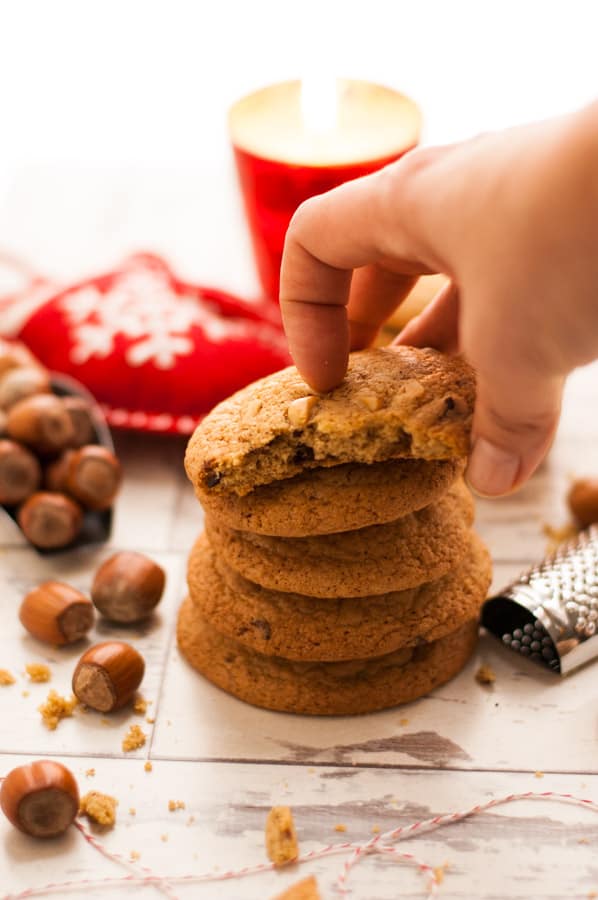Nutmeg Cookies with Chocolate and Hazelnuts