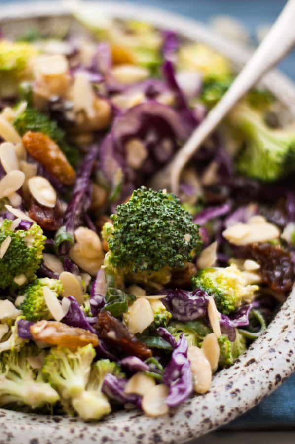 Crunchy broccoli salad with creamy cashew dressing