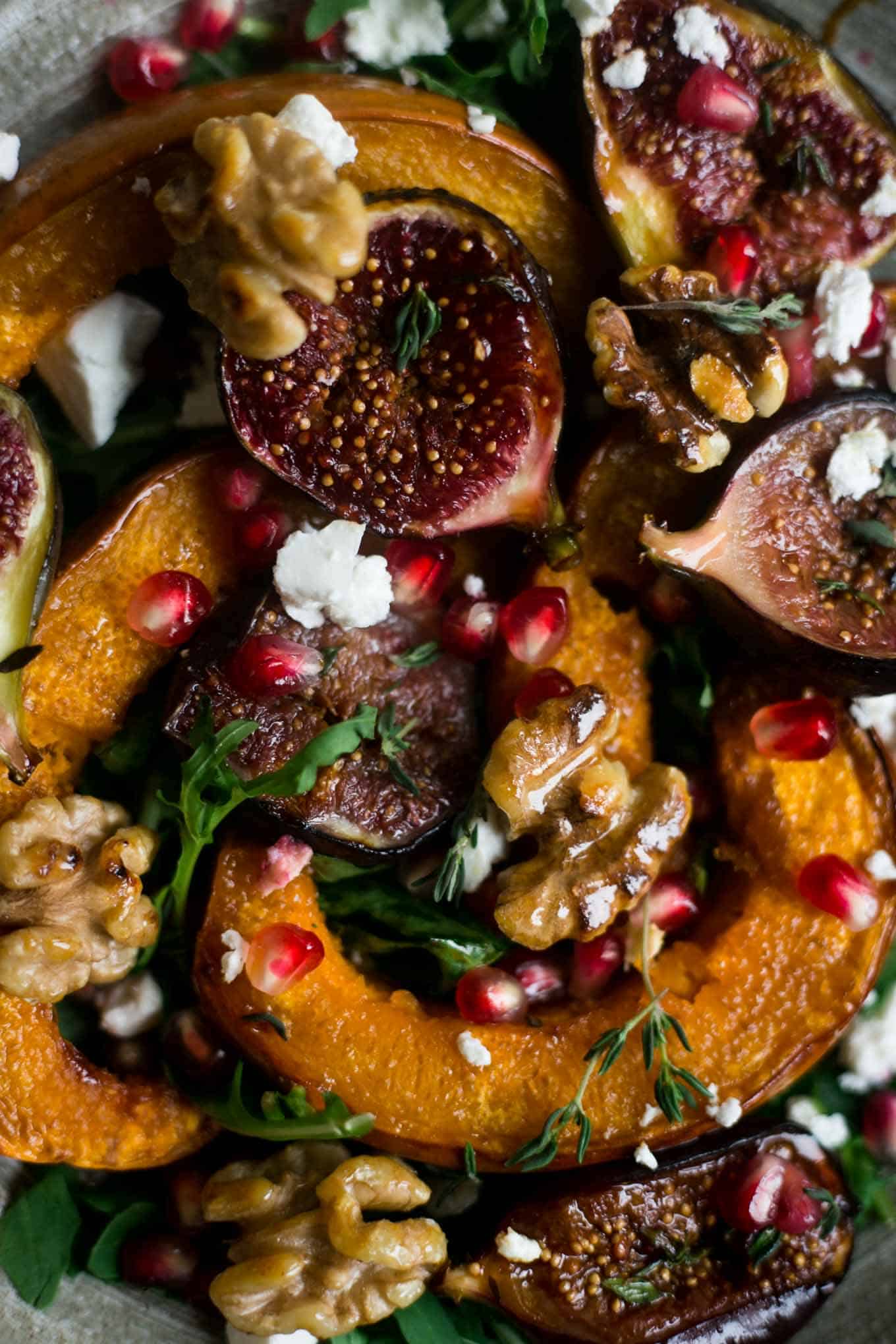 Roasted pumpkin and walnut salad with #vegan feta and figs | via @annabanana.co