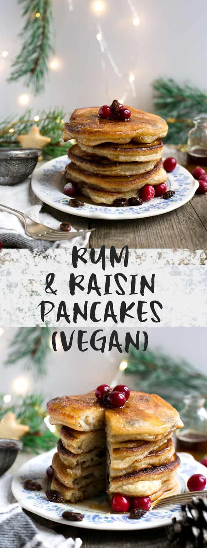 Rum & raisin pancakes, soft, fluffy and festive treat for Christmas morning! #vegan #pancakes #christmas | via @annabanana.co