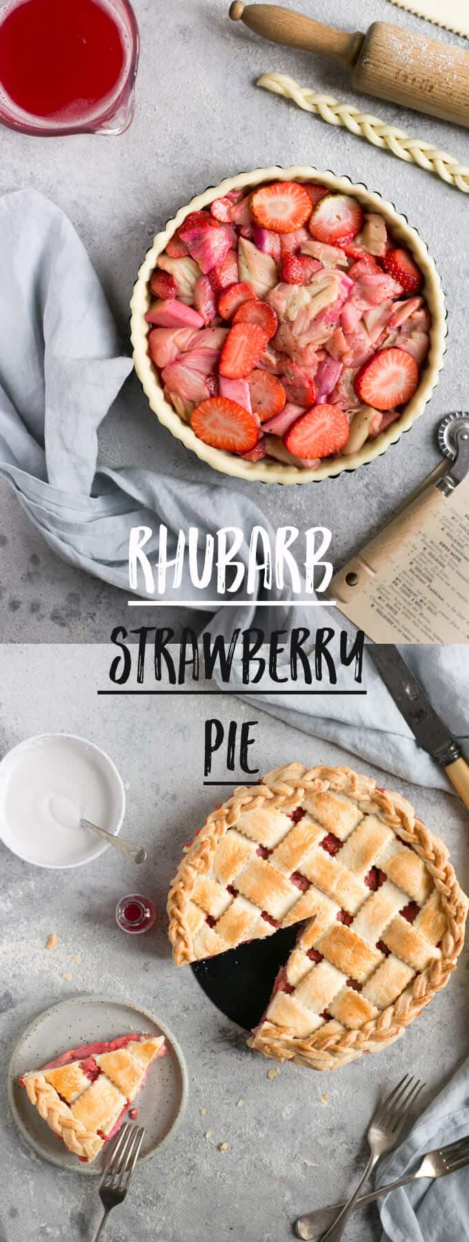 Classic rhubarb strawberry pie recipe! Delicious buttery pastry filled with tangy-sweet rhubarb and strawberries! #rhubarb #pie #vegan #strawberry | via @annabanana.co