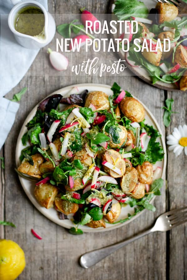This incredibly easy roasted new potato salad is a perfect summer meal! Ready in under 30 minutes, and only 6 ingredients! #saladrecipe #veganmeals #newpotato | via @annabanana.co