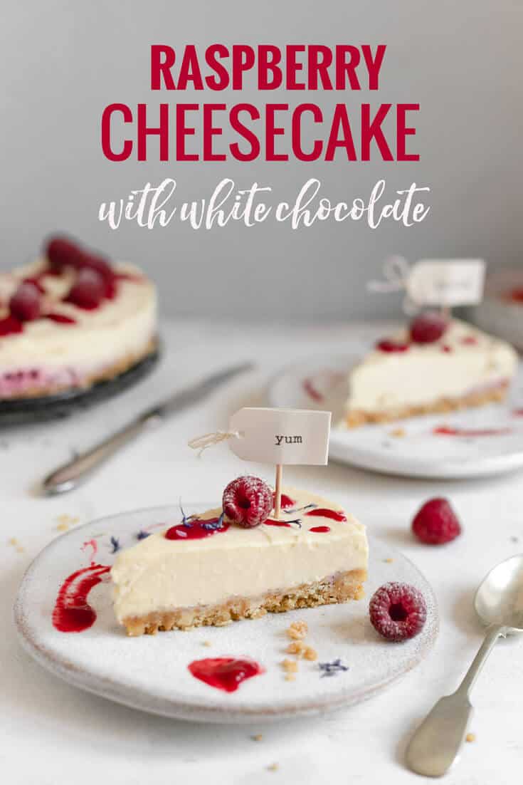 Delicious and incredibly creamy raspberry cheesecake with white chocolate. No-bake, easy to follow recipe with only 7 ingredients! #cheesecake #nobakedessert #raspberries | via @annabanana.co