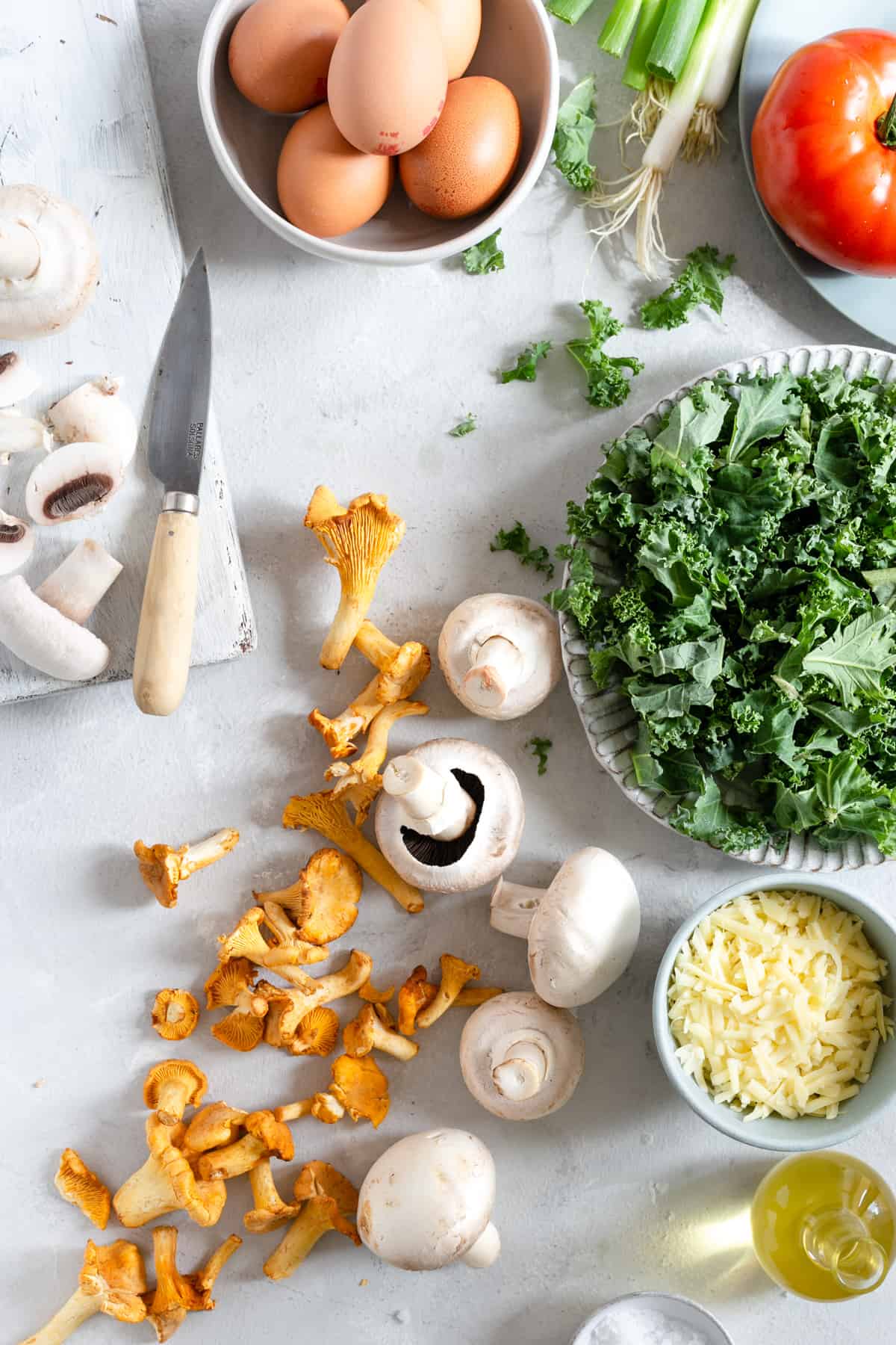 Ingredients for mushroom and kale frittata