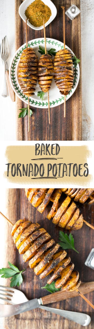 Baked 'Tornado' Potatoes! Crispy, spiral potato coated in herbs & spices. | via @annabanana.co