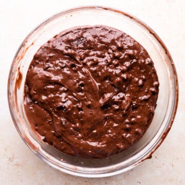 large bowl with batter for chocolate muffins.
