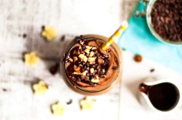 Quick recipe for delicious, creamy and thick chocolate peanut butter banana shake. Made with only 5 ingredients and ready in 5 minutes, you will love it! via @ annabanana.co