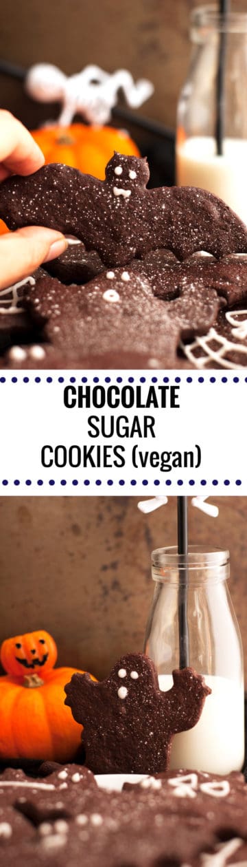 Delicious recipe for chocolate sugar cookies! They are 100% vegan, super easy to make and really fun to decorate! Perfect for holidays! | via@ annabanana.co