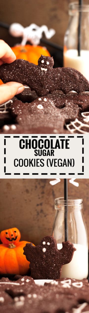 Delicious recipe for chocolate sugar cookies! They are 100% vegan, super easy to make and really fun to decorate! Perfect for holidays! via@ annabanana.co