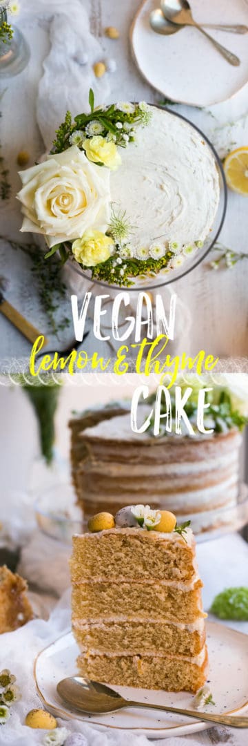 Vegan Lemon and Thyme Cake. Delicious, soft sponge cake with lemon flavoured filling, perfect for Easter gatherings! | via @annabanana.co