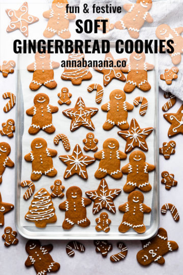 overhead view of the festive gingerbread cookies with text overlay