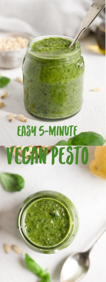 Easy 5-minute vegan pesto recipe! #vegan #pesto #healthyrecipe | via @annabanana.co