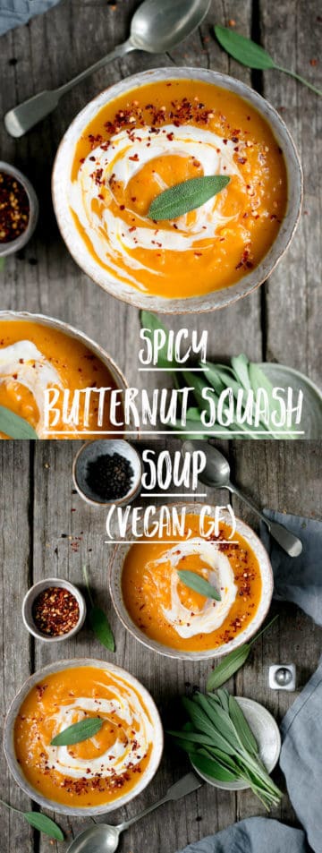Delicious, velvety smooth spicy butternut squash soup! #vegan #glutenfree #soup #butternutsquash | via @annabanana.co