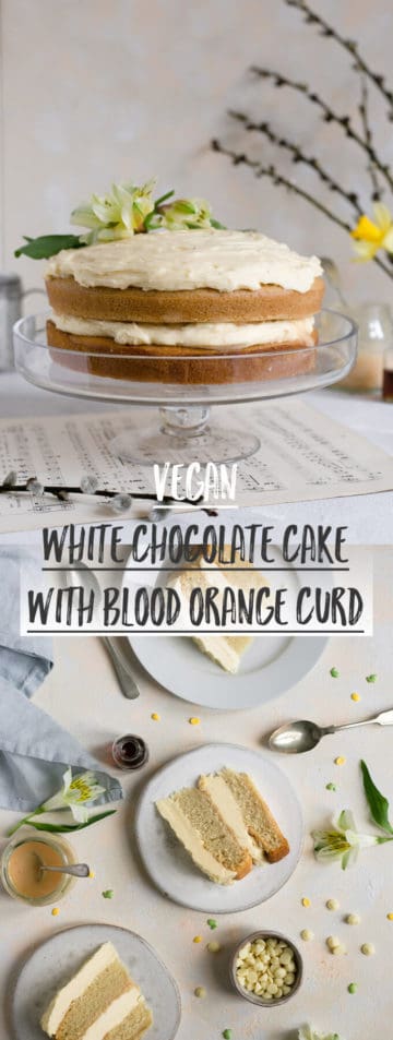 Vegan white chocolate cake with a hidden layer of blood orange curd #vegan #dairyfree #cake | via @annabanana.co