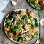 Roasted new potato salad with pesto, ready in 30 minutes with only 6 ingredients! #newpotatosalad #veganrecipe #healthy | via @annabanana.co