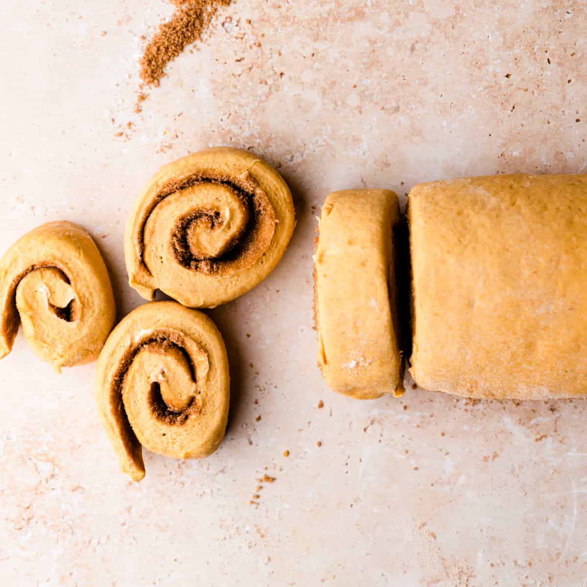 rolled dough cut into slices.