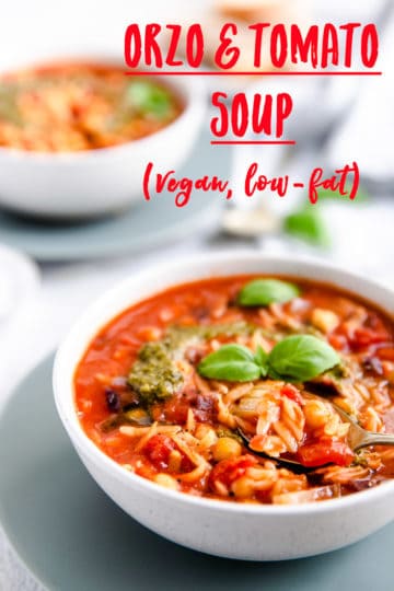 Easy, delicious and budget-friendly orzo and tomato soup. Simple ingredients, fantastic flavours! Perfect for a midweek meal! #veganrecipe #dairyfree #lowfat #soup #orzo | via @annabanana.co