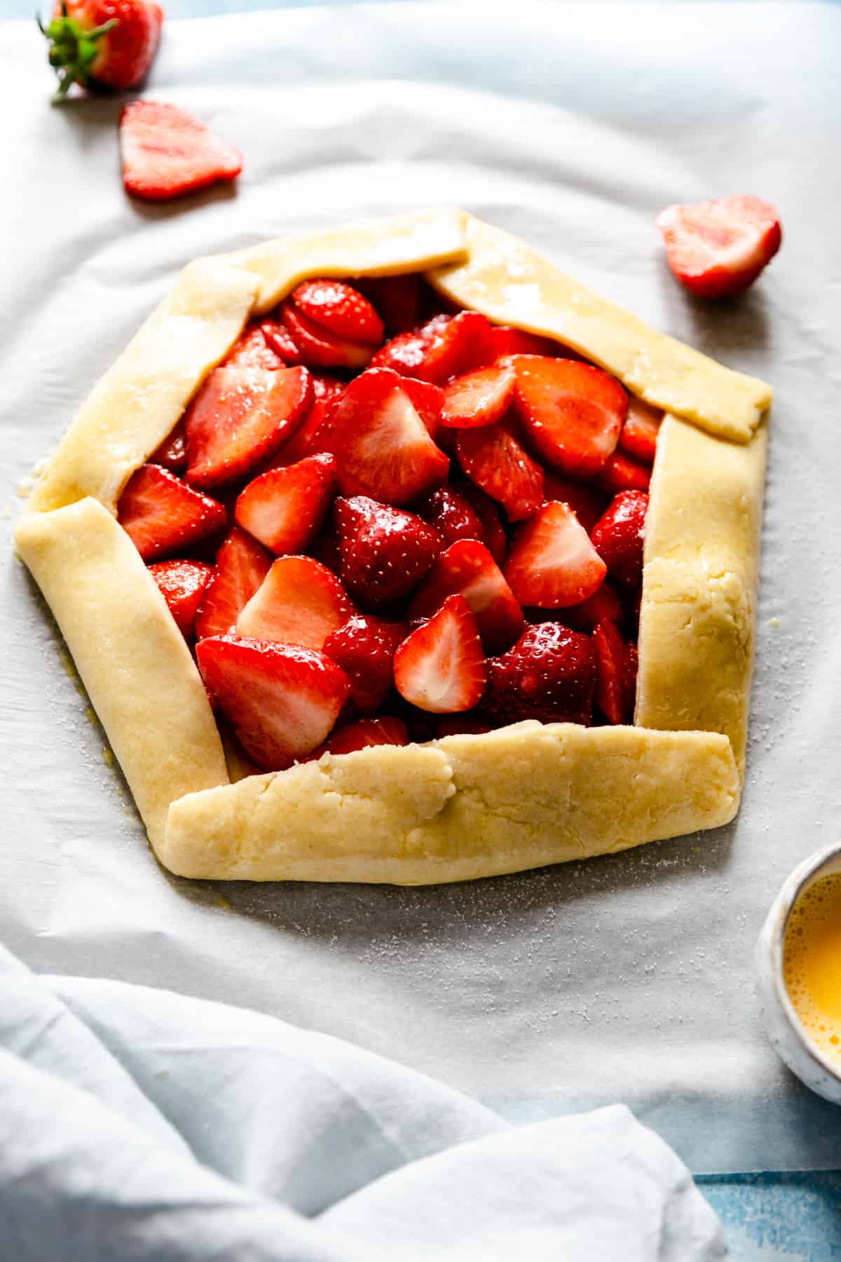 top view of unbaked strawberry galette