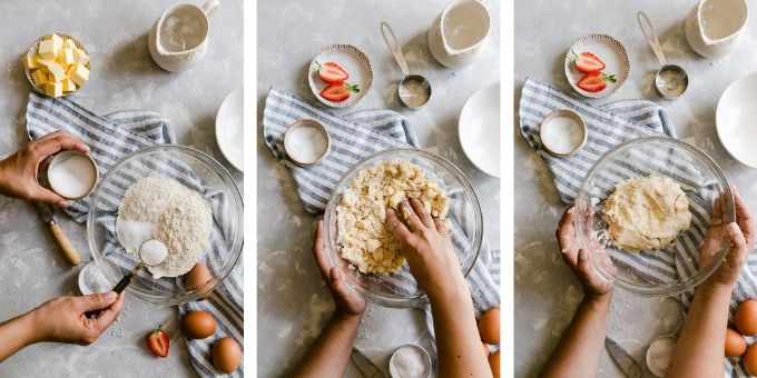 top view of person preparing galette dough in three steps