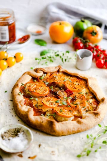 side view of summer tomato galette