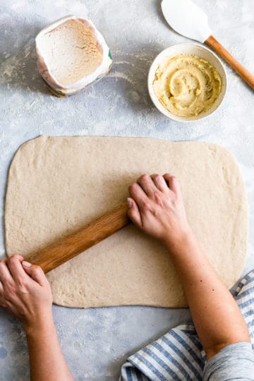top view of a person shaping the dough