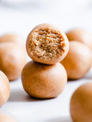 side close up of two energy balls stacked on top of eachother
