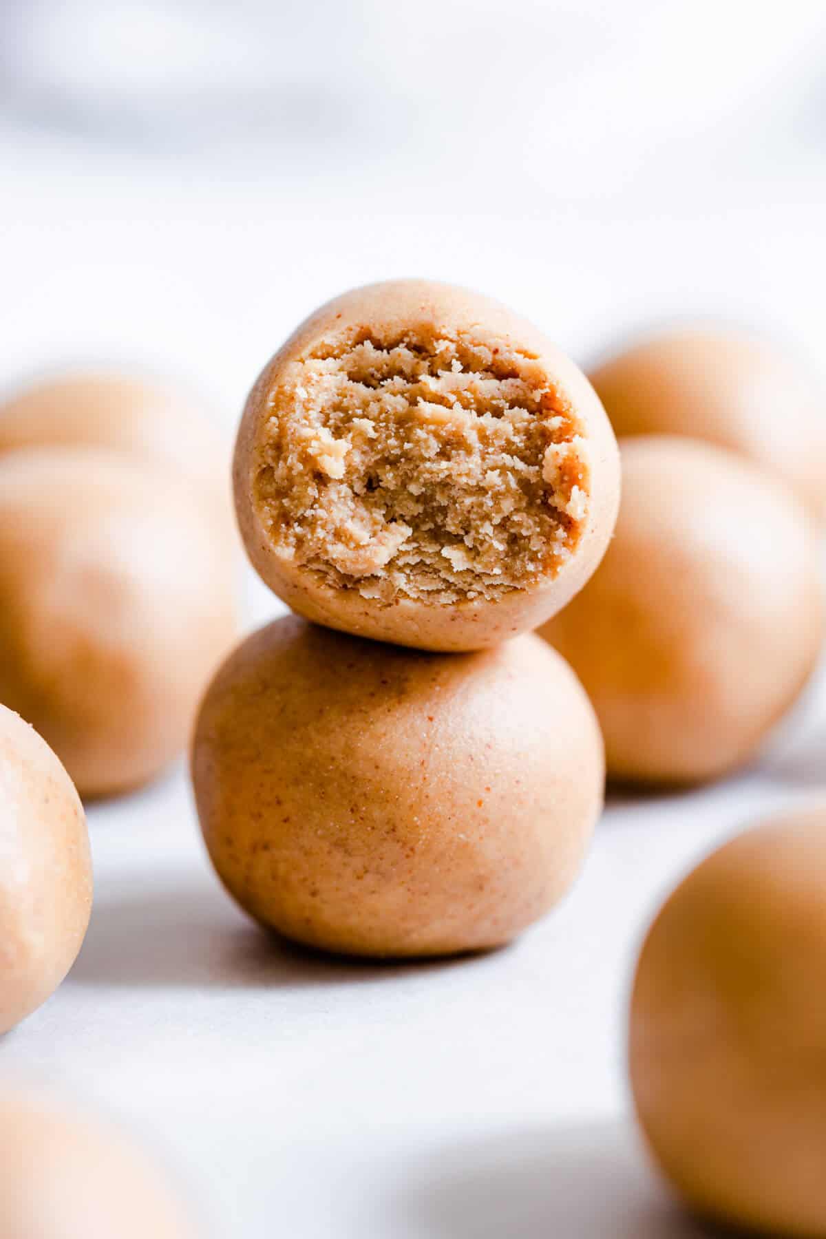 side close up of two energy balls stacked on top of eachother