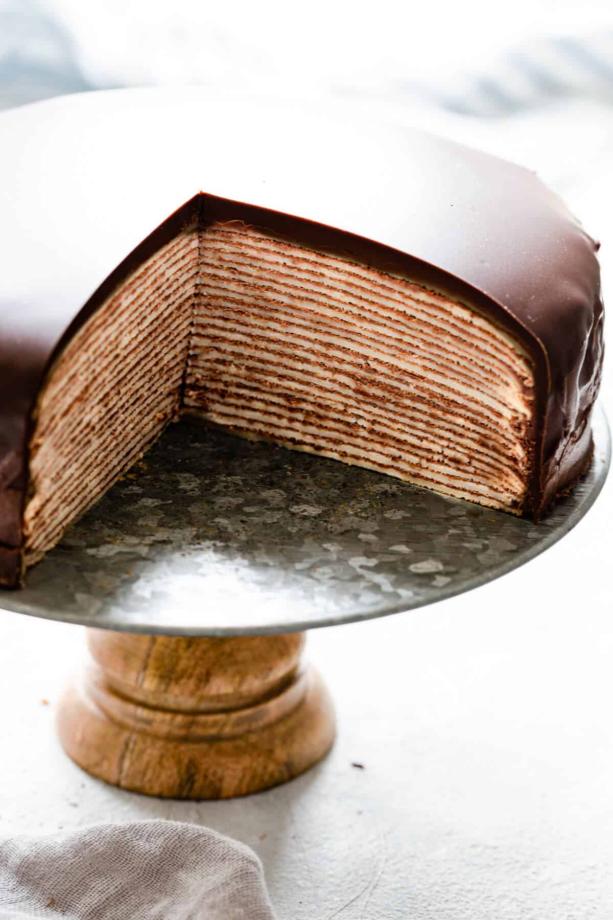 close up shot showing the inside layers of crepe cake