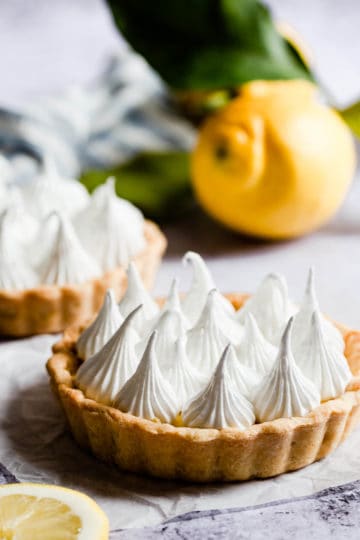side close up of a lemon meringue pie