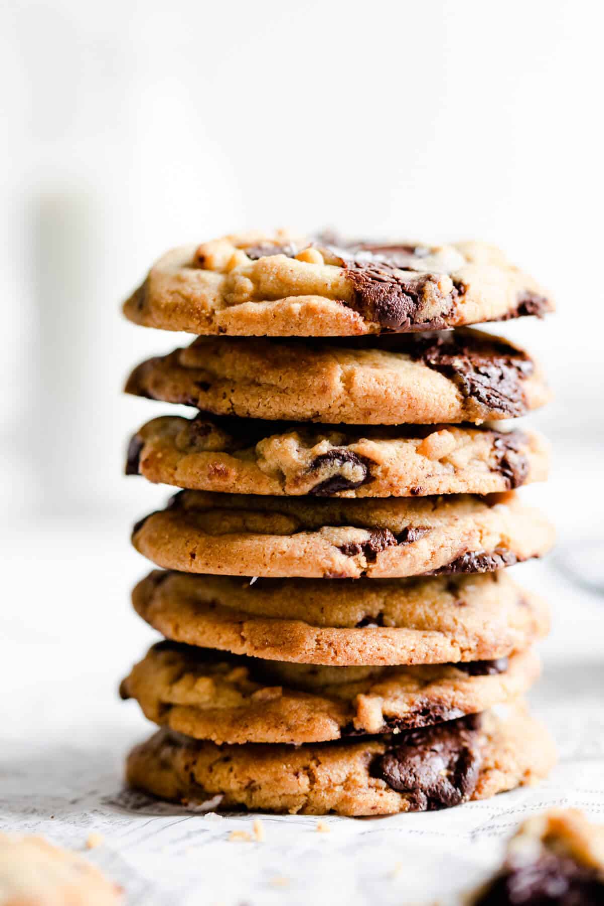 side close up of a stack of chocolate cookies