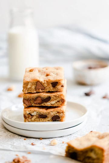 side shot of 3 blondie bars stacked on top of each other