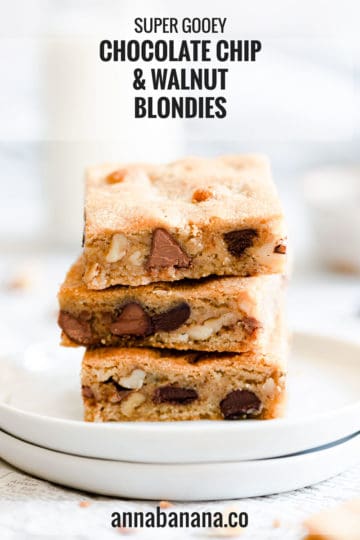 super close up side angle of blondie slices on top of each other with text overlay