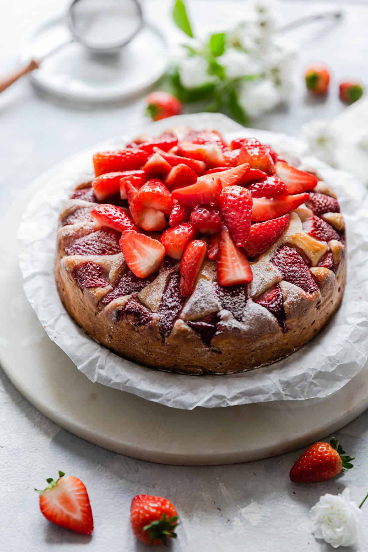 side angle of strawberry cake
