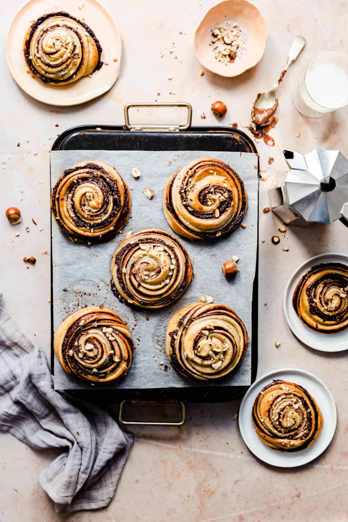 top view of freshly baked hazelnut buns