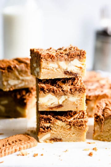 side close up of 3 blondie bars stacked on top of each other