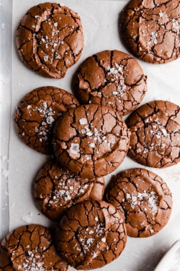 top view close up at brownie cookies with sea salt