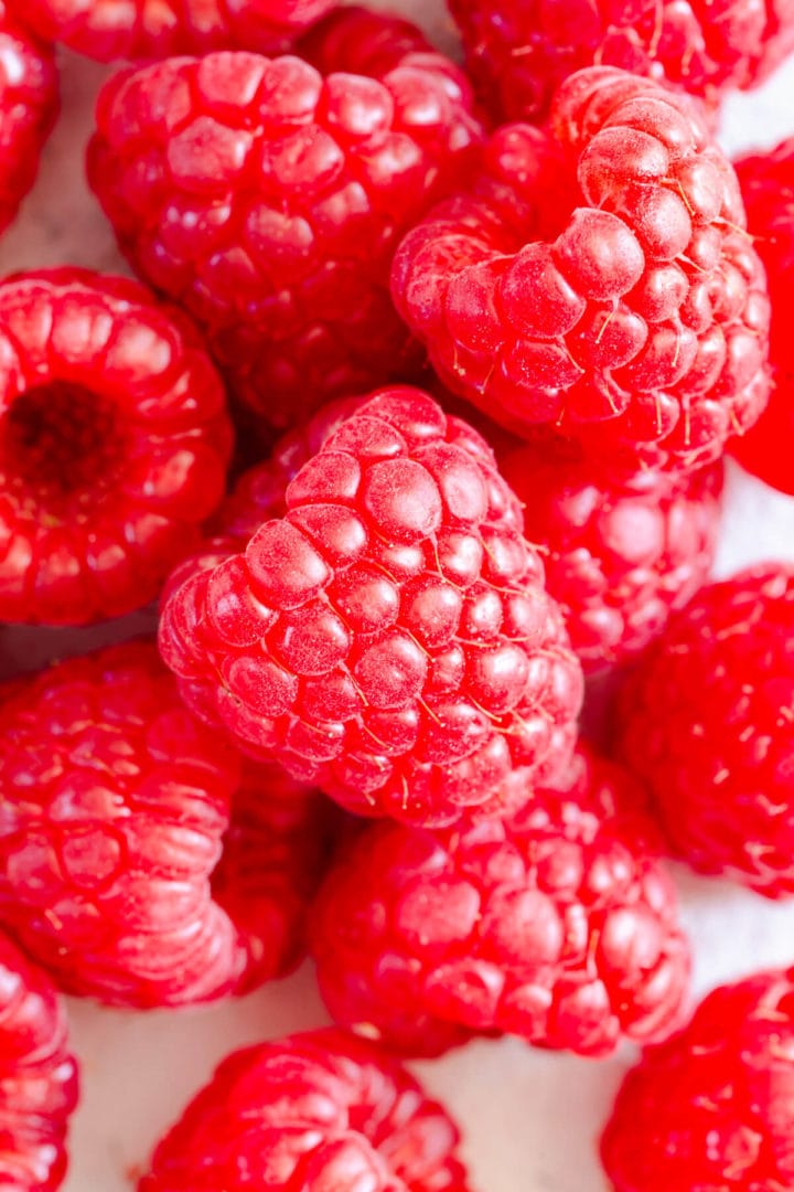 top down close up of fresh raspberries