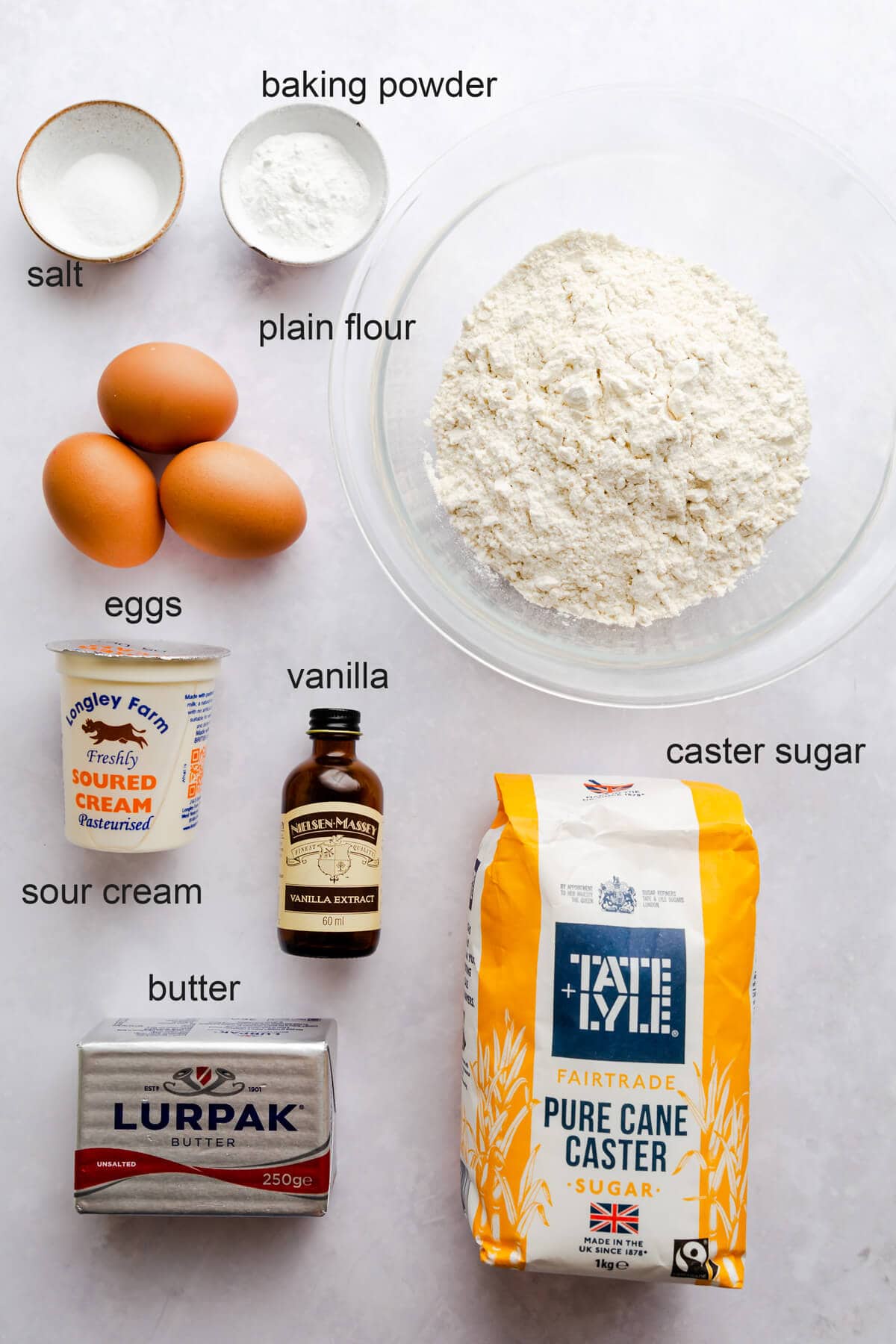 overhead of the ingredients for pumpkin sour cream coffee cake