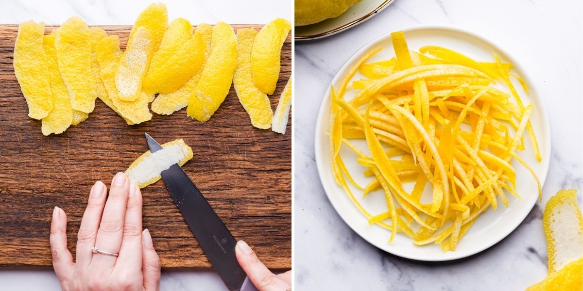 process photos showing how to make candied lemon peel
