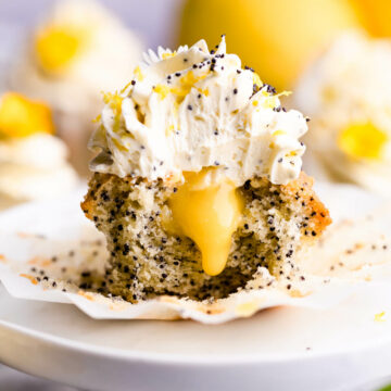lemon cupcake with lemon curd in the centre.
