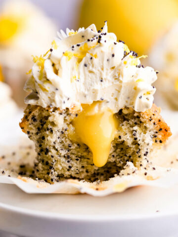 lemon cupcake with lemon curd in the centre.