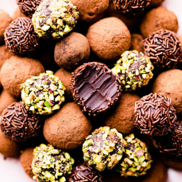 chocolate salted caramel truffles in selection of coatings.